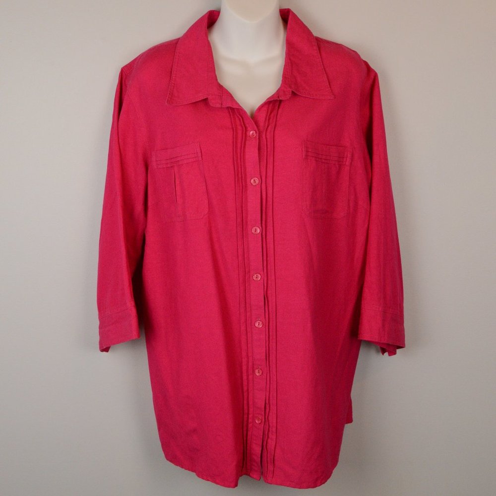 Ashley Stewart Hot Pink Long Sleeve Button…